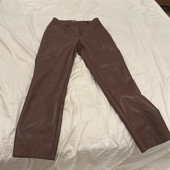 Aritzia Pants - Aritzia Wilfred brown leather straight leg pants EUC